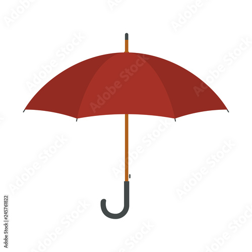 Umbrella in flat style. Red umbrella icon isolated on white background. Rain protection sign. Vector illustration. 