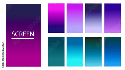 Vector EPS 10 Gradient Set. Different colors. Modern Smartphone screen, mobile app Template. Design for Wallpaper, background, banner, flyer, Social media post