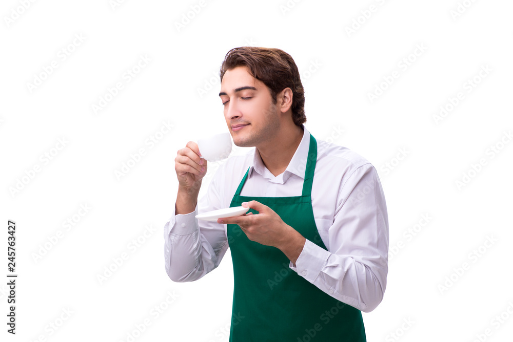 Young barista isolated on white background Young barista isolated on white background