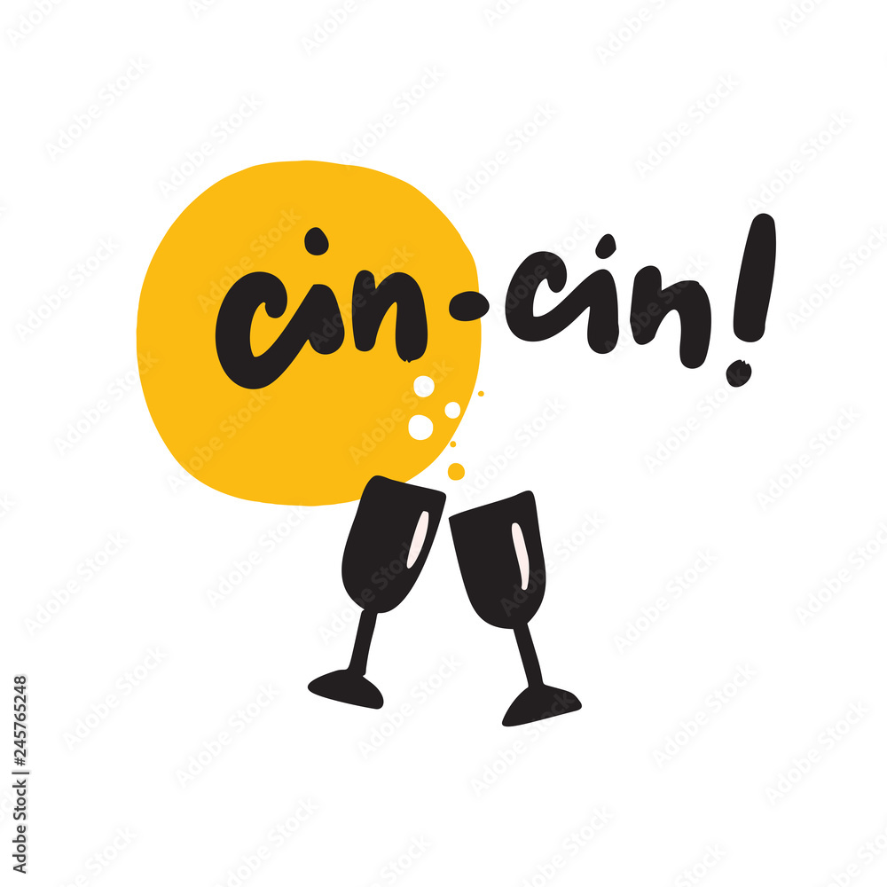 camera unknown wine Cheers in italian. Cin Cin. Hand drawn lettering and illustration of wine  glasses. Vector. Stock Vector | Adobe Stock