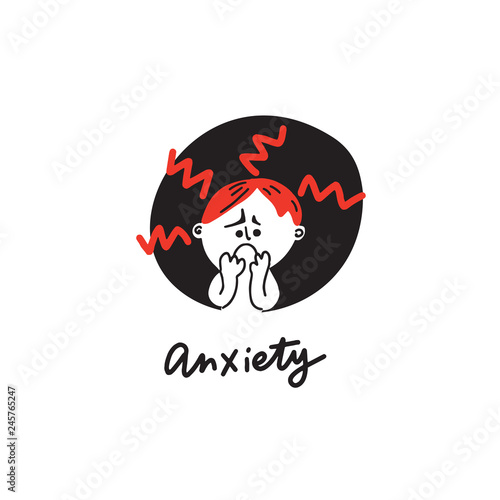 Anxiety. Hand drawn illustration of anxious man. Vector.