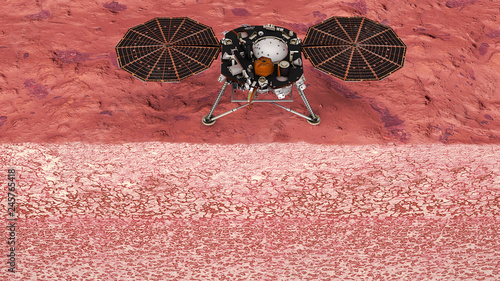 InSight su Marte, missione spaziale per l'esplorazione del pianeta. Spaccato del terreno marziano. Il lander è atterrato sulla superficie di Marte, nella regione vulcanica di Elysium Planitia. Nasa photo