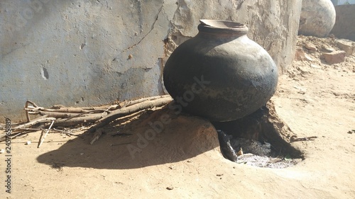 Clay pot, handmade wood burner use to boil water,ancient