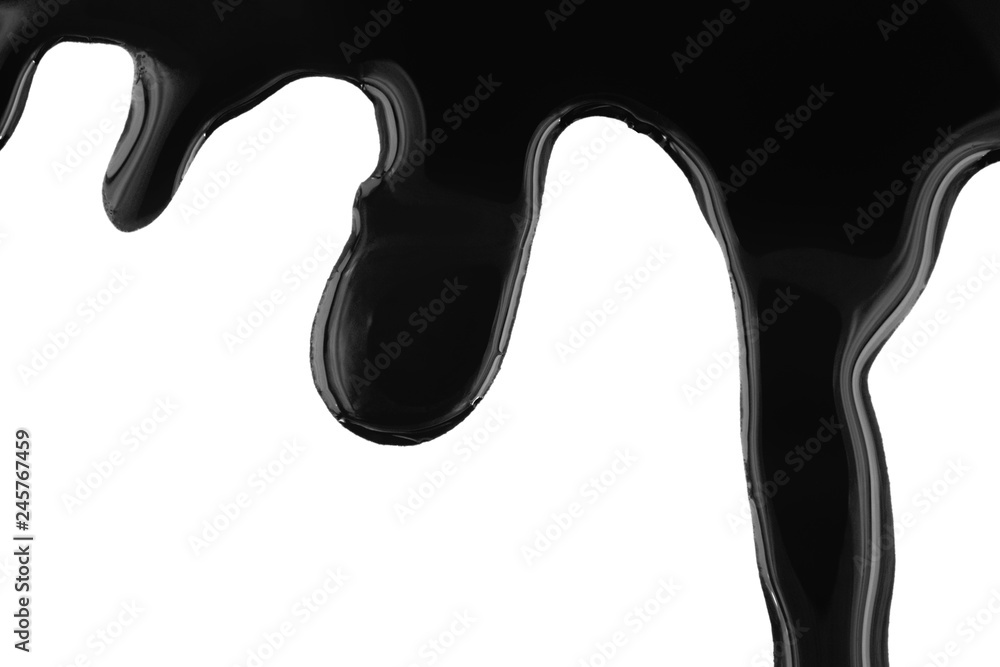 Dripping black paint isolated on white background. Flowing fuel oil splashes, drops and trail. Dripping black paint isolated on white background. Flowing fuel oil splashes, drops and trail.