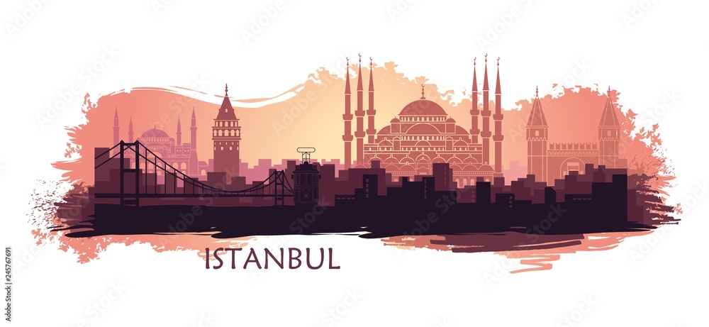 Obraz premium Krajobraz tureckiego miasta Stambuł. Streszczenie panoramę z głównymi atrakcjami