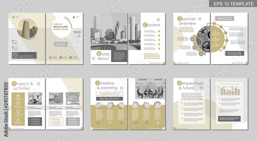 Brochure creative design. Multipurpose template, include cover, back and inside pages. Trendy minimalist flat geometric design. Vertical a4 format.