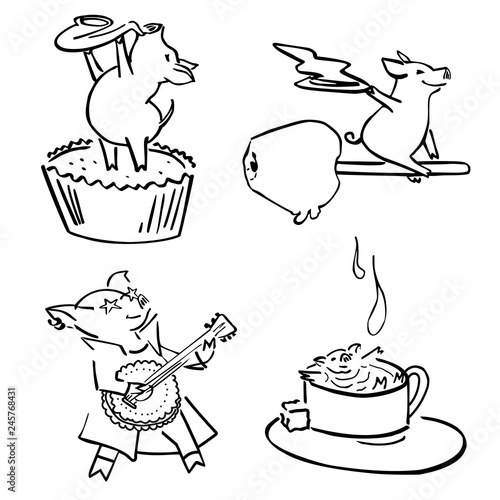 cute vector funny set costumed magic pigs