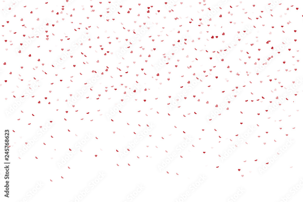 Hearts scattered and falling on a white background for Valentines day wallpaper