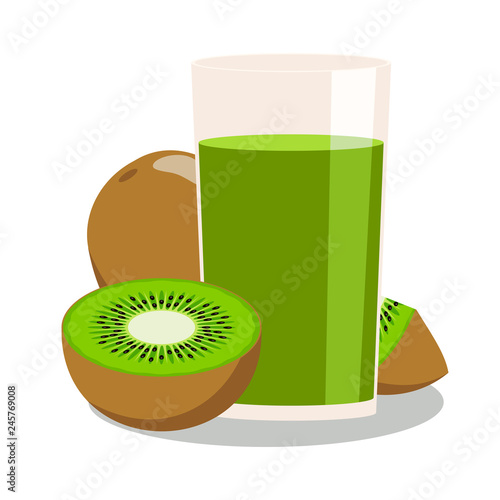 kiwi juice, tropical fruit fresh. green drink. vector