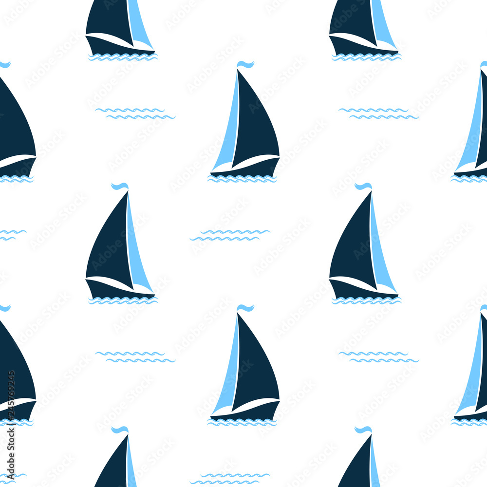 Ships at sea seamless pattern. Marine background.