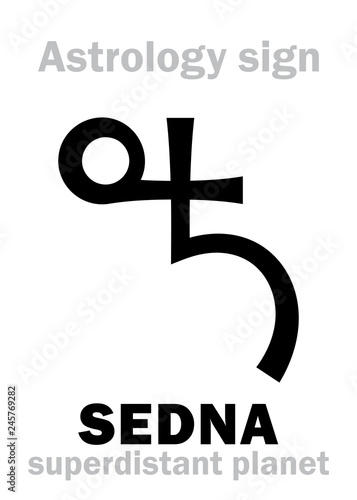 Astrology Alphabet: SEDNA, super distant external dwarf planet (with elongated elliptical orbit). Hieroglyphics character sign (symbol, consists of the Inuktitut/Esquimau syllabics).