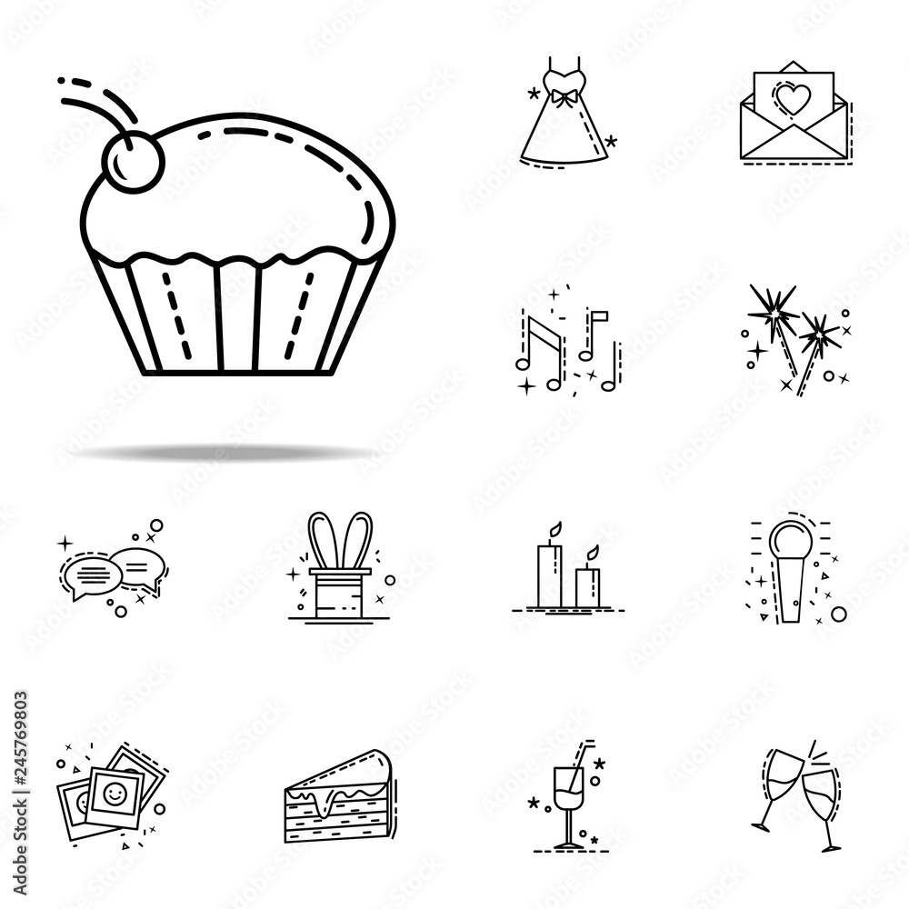 cup cake with cherry dusk style icon. Birthday icons universal set for web and mobile