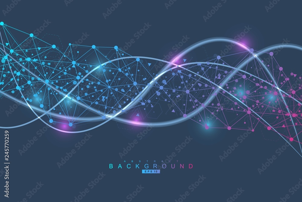 Big Data Visualization Background. Modern futuristic virtual abstract background. Science network pattern, connecting lines and dots. Global network connection vector.