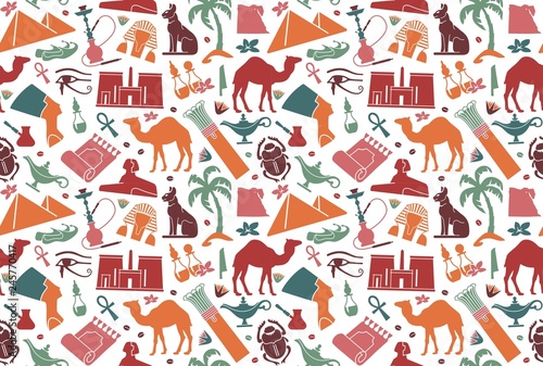 Seamless background with traditional symbols of tourism of Egypt