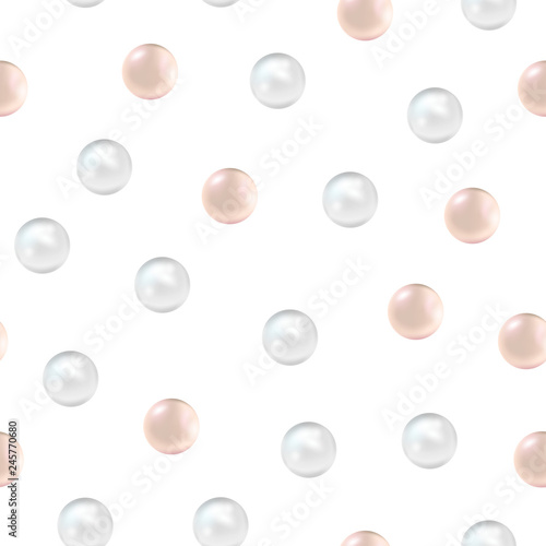 Realistic Detailed 3d Pearl Seamless Pattern Background. Vector