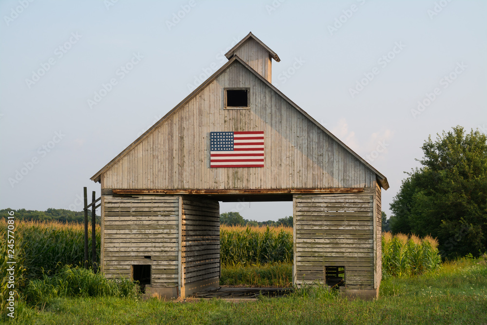 Rustic barn with American Flag Rustic barn with American Flag