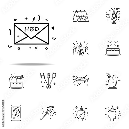 letter with birthday greeting dusk style icon. Birthday icons universal set for web and mobile
