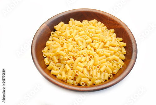 Dry Ditali Pasta in a Wooden Bowl
