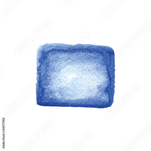 Blue sponge like water color textured square shape, isolated on white background