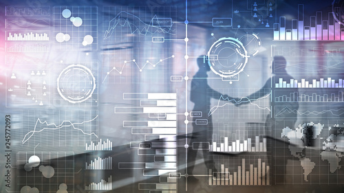 Business intelligence. Diagram  Graph  Stock Trading  Investment dashboard  transparent blurred background