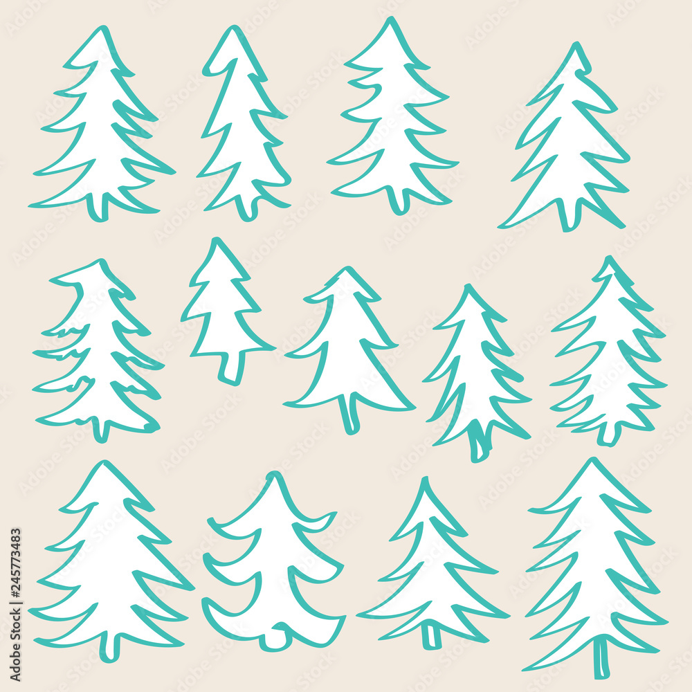 Set of tree isolated on beige background. Spruce forest icon. Set of tree isolated on beige background. Spruce forest icon.