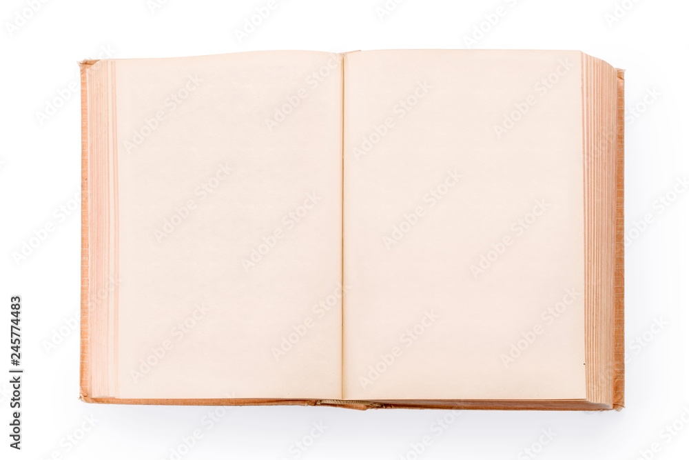 Large old open book with blank pages isolated with clipping path