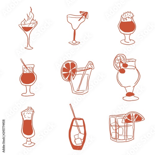 alcoholic drinks selection of simple images doodle