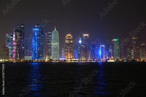  Financial centre in Doha city at night  Qatar
