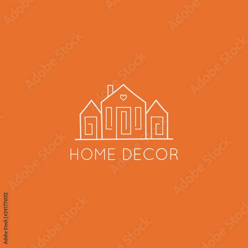 Vector logo design template in simple linear style - home decor store emblem, scandinavian and minimal interior decoration, accessories and objects