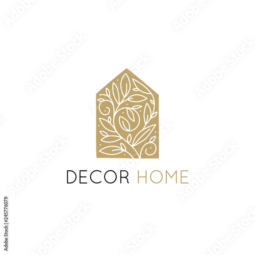Vector logo design template in simple linear style - home decor store emblem, scandinavian and minimal interior decoration, accessories and objects