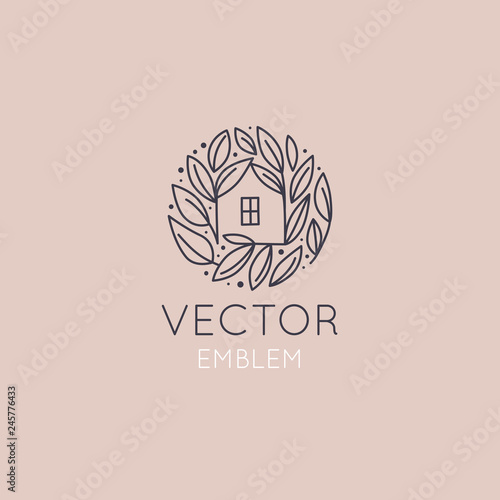 Vector logo design template in simple linear style - home decor store