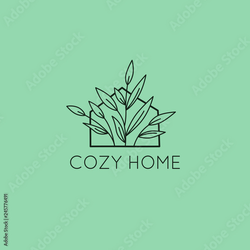 Vector logo design template in simple linear style - home decor store emblem