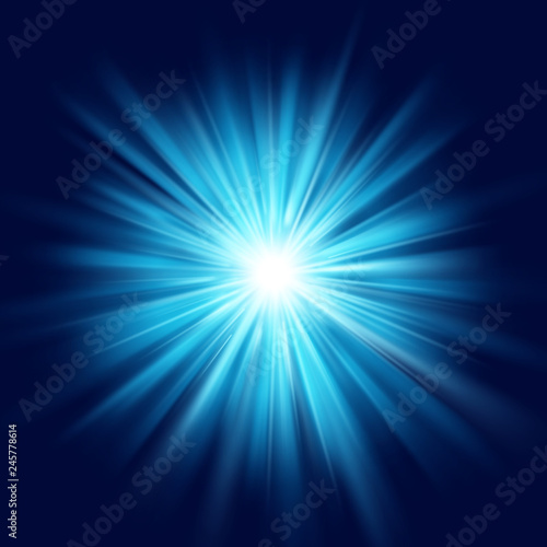 Fényképezés Deep blue glow star burst flare explosion transparent light effect