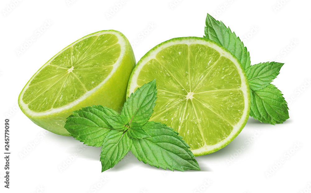 Lime and mint isolated on white background Lime and mint isolated on white background