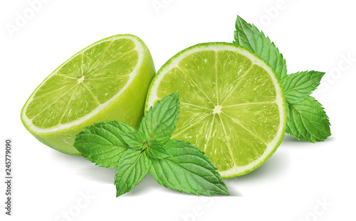 Lime and mint isolated on white background