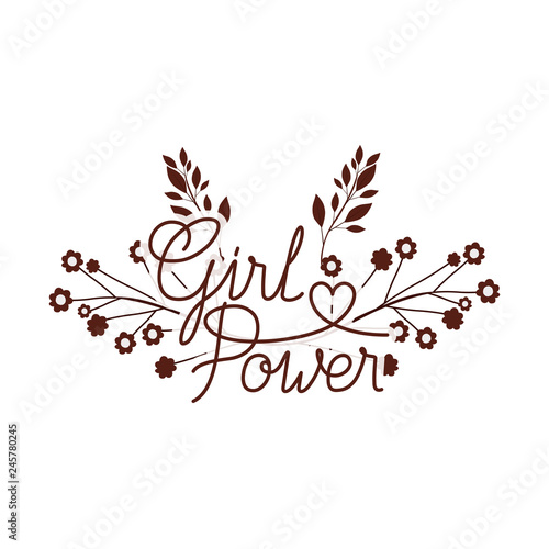 girl power label with flower isolated icon photo