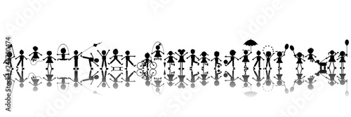 Cartoon hand drawn children playing on white background
