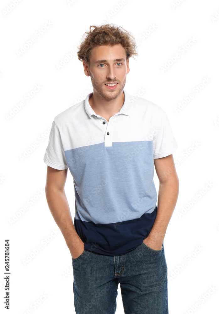 Fototapeta premium Young man in casual clothes posing on white background