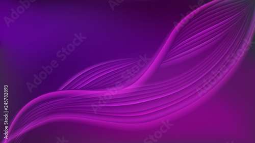 Horizontal abstract background with wavy blurred shapes. Wallpaper template is vibrant purple gradient. Vector illustration.