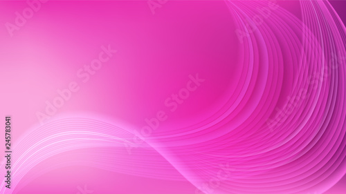 Horizontal abstract color background with wavy blurred shapes. Wallpaper template is vibrant pink gradient. Vector illustration.