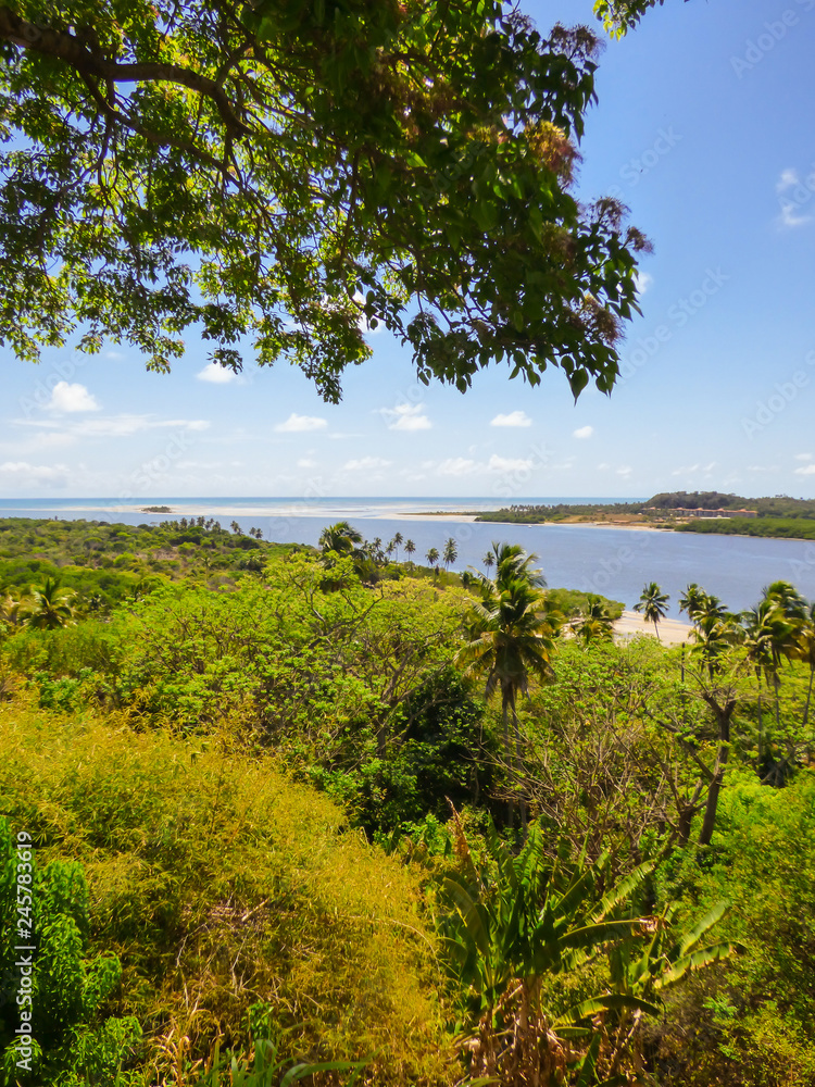 A view of the Atlantic Forest and the Atlantic Ocean from Vila Velha - Ilha de Itamaraca, Brazil