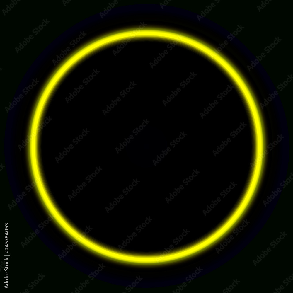 Yellow vibrant neon glowing circle. Colorful round frame. Abstract bright ring. Shine vector stroke illustration for your design, banner, ad. Yellow vibrant neon glowing circle. Colorful round frame. Abstract bright ring. Shine vector stroke illustration for your design, banner, ad.