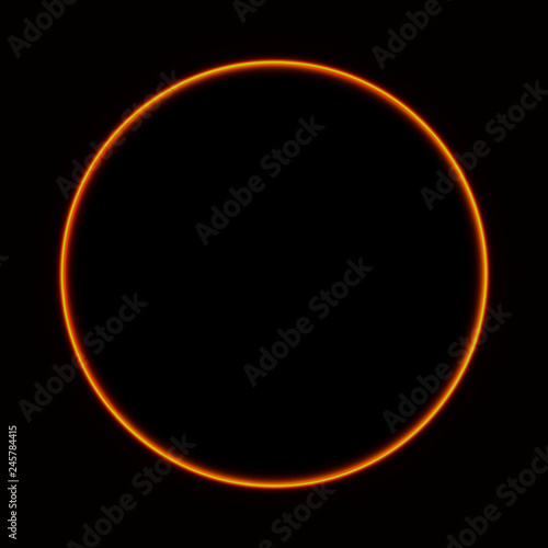 Orange vibrant neon glowing circle. Colorful round frame. Abstract bright ring. Shine vector stroke illustration for your design, banner, ad.