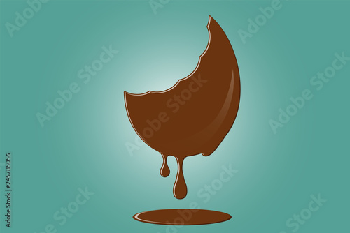 Bitten and melting chocolate egg. Flat style logo vector