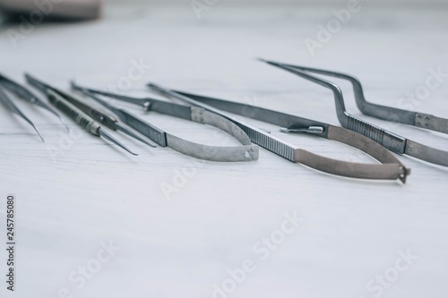 instruments of a plastic surgeon on table