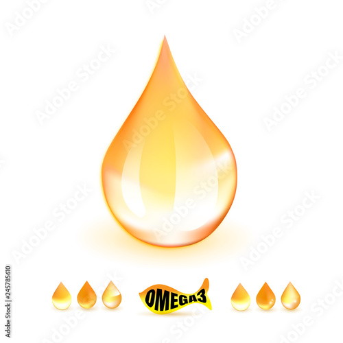 Fish Oil Drops with Omega 3 Supplement 3d Vector Illustration