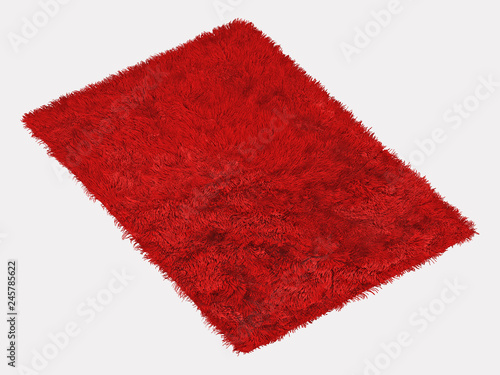 Ractangle red fur carpet on a white background 3d rendering