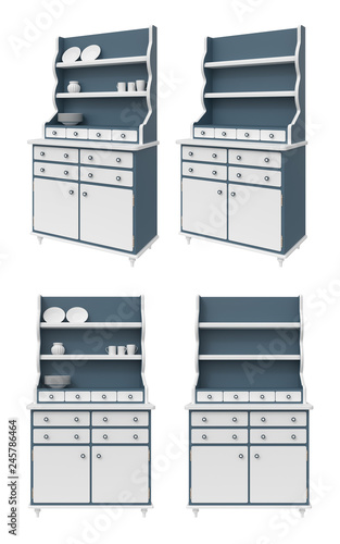  Illustration of cupboard in country style isolated on white.