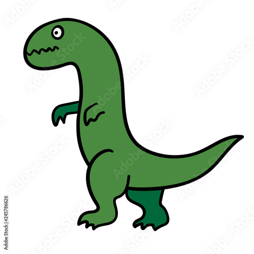 Cartoon doodle linear dinosaur, tyrannosaurus isolated on white background. Vector illustration.  © _aine_