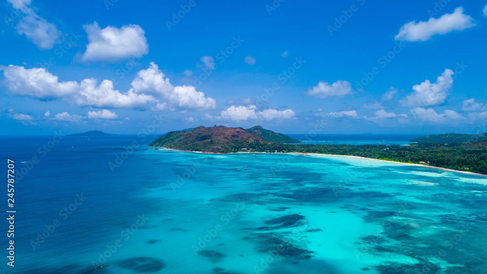 Aerial view of beautiful island at Seychelles in the Indian Ocean.Top view from drone Aerial view of beautiful island at Seychelles in the Indian Ocean.Top view from drone